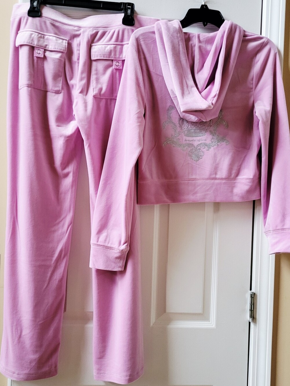 NWT Juicy Couture Velour Tracksuit Set Pink Floral Bloom Sz L Crown Blink Logo